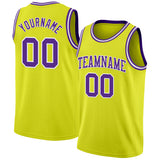 Custom Neon Yellow Purple-White Authentic Basketball Jersey