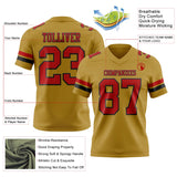 Custom Old Gold Red-Black Mesh Authentic Football Jersey