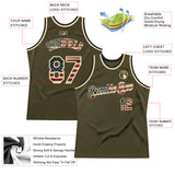 Custom Olive Vintage USA Flag Cream-Black Authentic Throwback Salute To Service Basketball Jersey