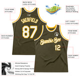 Custom Olive White-Gold Authentic Throwback Salute To Service Basketball Jersey