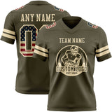 Custom Olive Vintage USA Flag-Cream Mesh Authentic Salute To Service Football Jersey