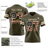 Custom Olive Vintage USA Flag-Cream Mesh Authentic Salute To Service Football Jersey
