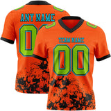 Custom Orange Neon Green Black-Lakes Blue Splash Mesh Authentic Football Jersey