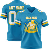 Custom Panther Blue White-Yellow Mesh Authentic Football Jersey