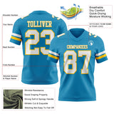 Custom Panther Blue White-Yellow Mesh Authentic Football Jersey