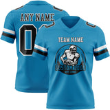 Custom Panther Blue Black-White Mesh Authentic Football Jersey