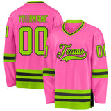 Custom Pink Neon Green-Black Hockey Jersey