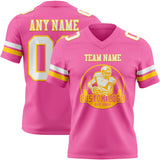 Custom Pink White-Yellow Mesh Authentic Football Jersey
