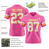 Custom Pink White-Yellow Mesh Authentic Football Jersey