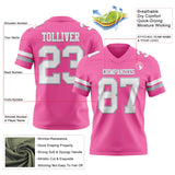 Custom Pink White-Gray Mesh Authentic Football Jersey