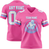 Custom Pink White-Light Blue Mesh Authentic Football Jersey