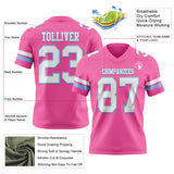 Custom Pink White-Light Blue Mesh Authentic Football Jersey