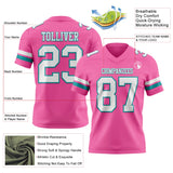 Custom Pink White-Teal Mesh Authentic Football Jersey