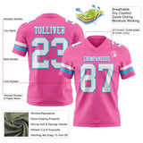 Custom Pink White-Sky Blue Mesh Authentic Football Jersey
