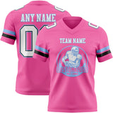 Custom Pink White Black-Light Blue Mesh Authentic Football Jersey