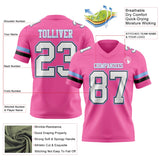 Custom Pink White Black-Light Blue Mesh Authentic Football Jersey
