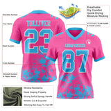 Custom Pink Sky Blue-White Splash Mesh Authentic Football Jersey