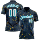 Custom Navy White-Lakes Blue 3D Bowling Star Performance Polo Shirt