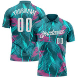 Custom Teal Pink-White 3D Bowling Line Performance Polo Shirt
