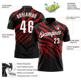 Custom Black Red-White 3D Bowling Dot Performance Polo Shirt