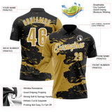 Custom Black Old Gold-White 3D Bowling Splash Ink Performance Polo Shirt