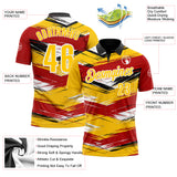 Custom Red Yellow-Black 3D Bowling Abstract Grunge Art Performance Polo Shirt