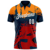 Custom Navy Bay Orange-Red 3D Bowling Splash Ink Performance Polo Shirt