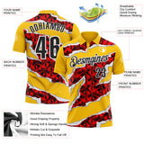 Custom Yellow Black-Red 3D Bowling Torn Paper Style Performance Polo Shirt