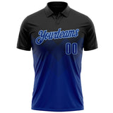 Custom Black Royal-Light Blue 3D Pattern Design Gradient Square Shape Performance Polo Shirt