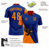 Custom Royal Bay Orange Red-Black 3D Pattern Design Animal Eagle Performance Polo Shirt