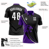 Custom Black White-Purple 3D Pattern Design Animal Lion Performance Polo Shirt