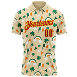 Custom Cream Red Green-Yellow 3D St. Patrick's Day Shamrock Performance Polo Shirt