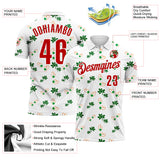 Custom White Red 3D St. Patrick's Day Shamrock Performance Polo Shirt