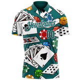 Custom Teal White 3D Gambling Poker Performance Polo Shirt