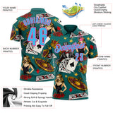 Custom Teal Sky Blue-Pink 3D Gambling Poker Performance Polo Shirt
