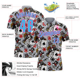 Custom Gray Sky Blue-Pink 3D Gambling Poker Performance Polo Shirt