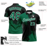 Custom Kelly Green Black-White 3D Pattern Design Abstract Brush Stroke Performance Polo Shirt