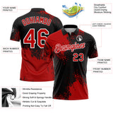 Custom Red Black-White 3D Pattern Design Abstract Brush Stroke Performance Polo Shirt