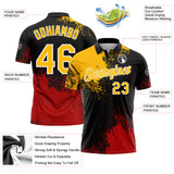 Custom Gold Black-Red 3D Pattern Design Abstract Brush Stroke Performance Polo Shirt