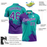 Custom Purple Aqua-White 3D Pattern Design Abstract Brush Stroke Performance Polo Shirt