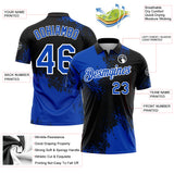 Custom Thunder Blue Black-White 3D Pattern Design Abstract Brush Stroke Performance Polo Shirt