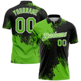 Custom Aurora Green Black-White 3D Pattern Design Abstract Brush Stroke Performance Polo Shirt