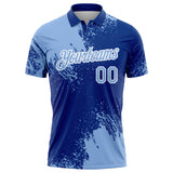 Custom Light Blue Royal-White 3D Pattern Design Abstract Brush Stroke Performance Polo Shirt