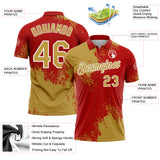 Custom Old Gold Red-White 3D Pattern Design Abstract Brush Stroke Performance Polo Shirt