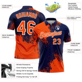 Custom Orange Navy-White 3D Pattern Design Abstract Brush Stroke Performance Polo Shirt
