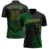 Custom Green Black-Old Gold 3D Pattern Design Abstract Brush Stroke Performance Polo Shirt