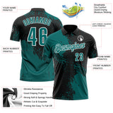 Custom Teal Black-White 3D Pattern Design Abstract Brush Stroke Performance Polo Shirt