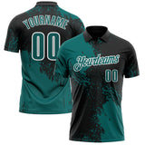 Custom Teal Black-White 3D Pattern Design Abstract Brush Stroke Performance Polo Shirt