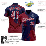 Custom Crimson Navy-White 3D Pattern Design Abstract Brush Stroke Performance Polo Shirt