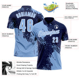 Custom Light Blue Navy-White 3D Pattern Design Abstract Brush Stroke Performance Polo Shirt